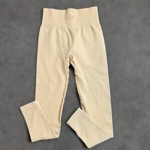 Bo+Tee Ribbed Leggings Small Womens Cream Athletic Workout Yoga Fitness Lifting